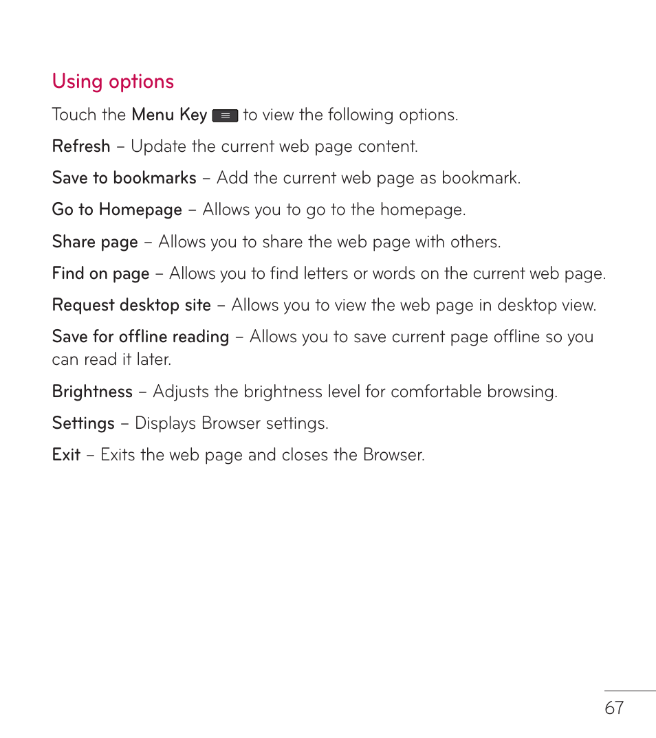 Using options | LG LGL86C User Manual | Page 68 / 89