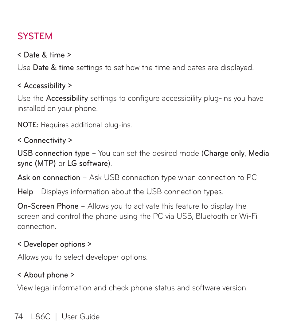 System | LG LGL86C User Manual | Page 75 / 89