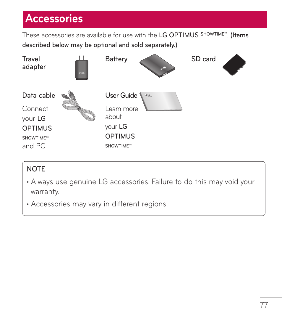Accessories | LG LGL86C User Manual | Page 78 / 89