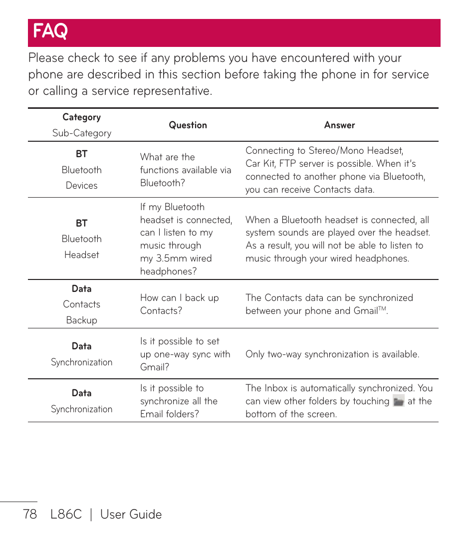 78 l86c | user guide | LG LGL86C User Manual | Page 79 / 89