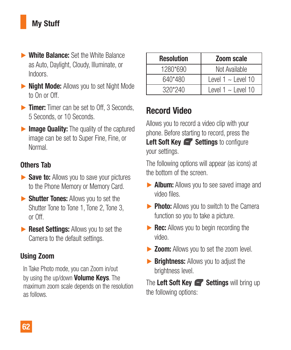 Record video | LG LGA340 User Manual | Page 62 / 113