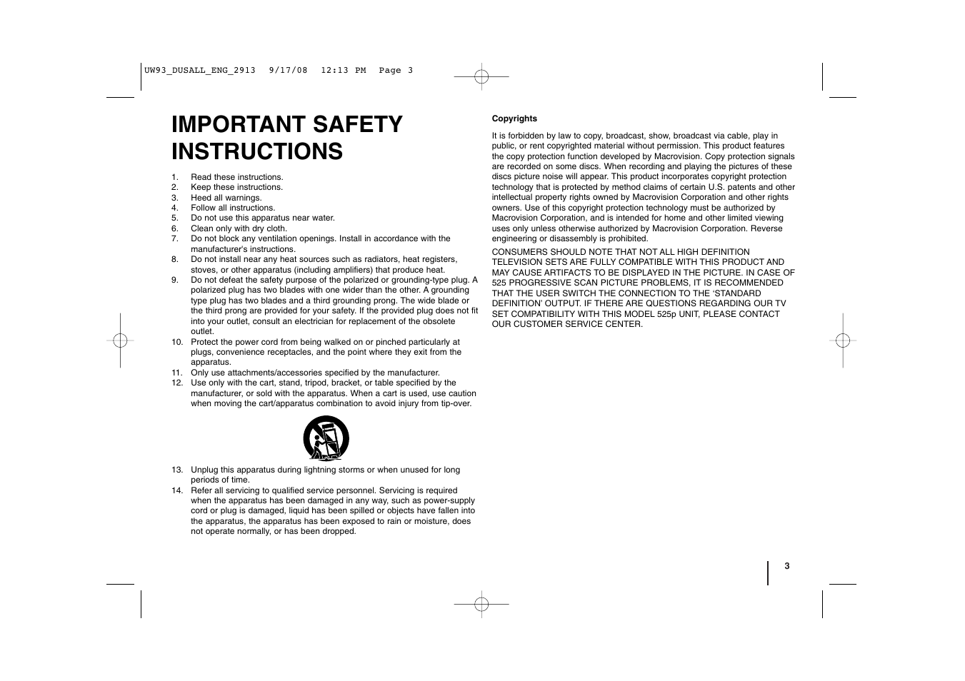 Important safety instructions | LG ACC98WK User Manual | Page 3 / 8