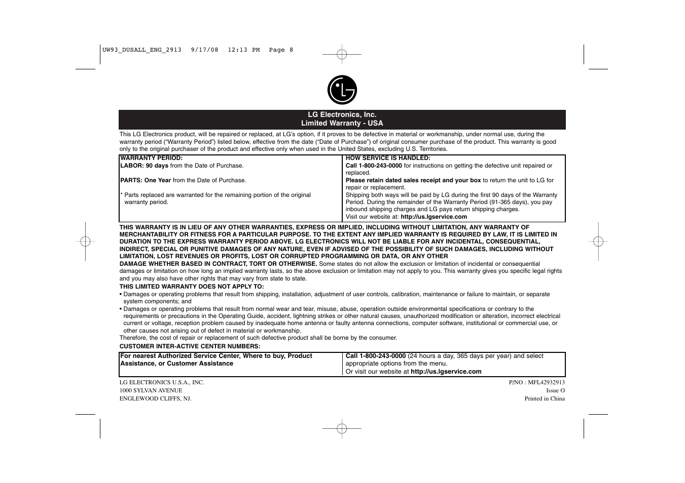 LG ACC98WK User Manual | Page 8 / 8