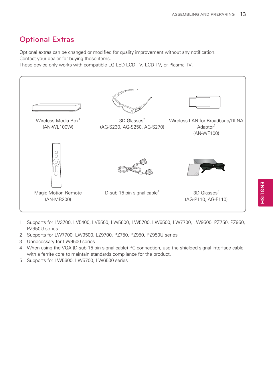 Optional extras | LG 42LK530 User Manual | Page 13 / 166