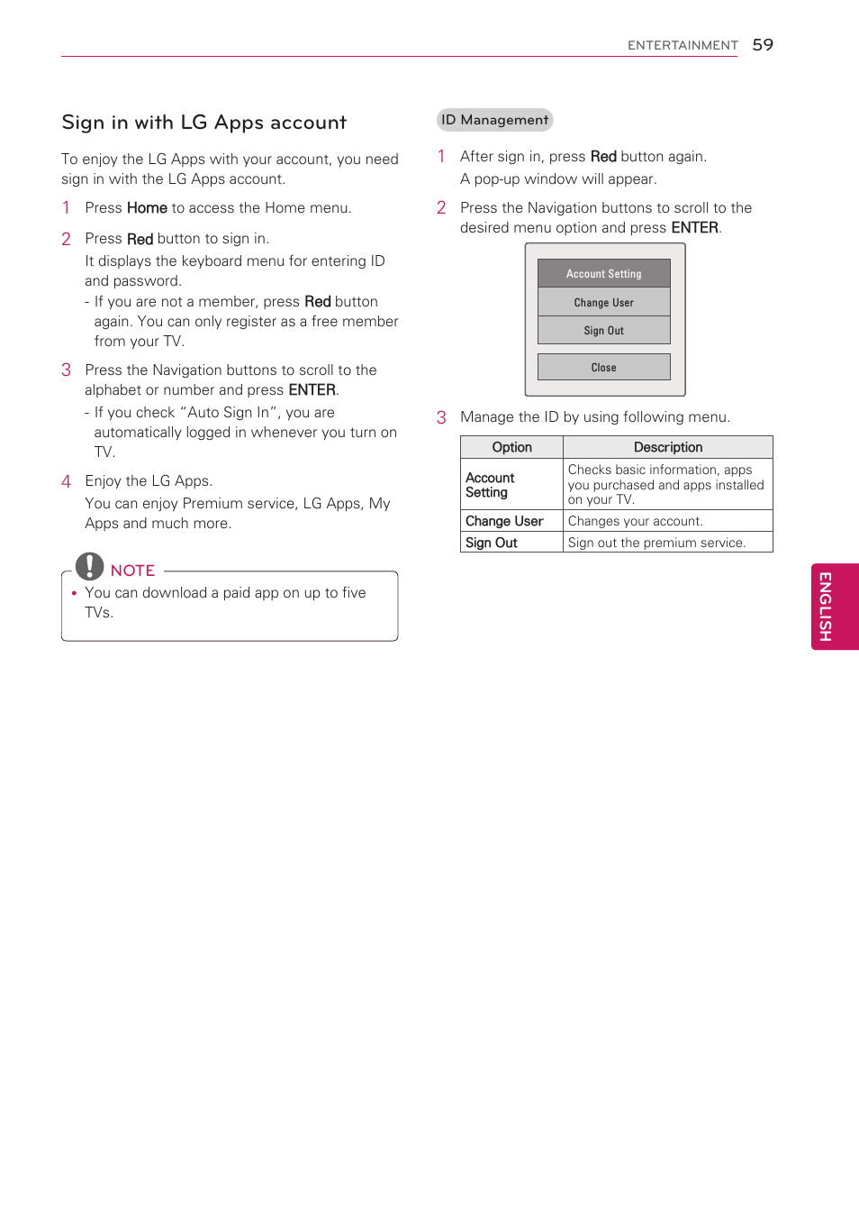 Sign in with lg apps account | LG 42LK530 User Manual | Page 59 / 166