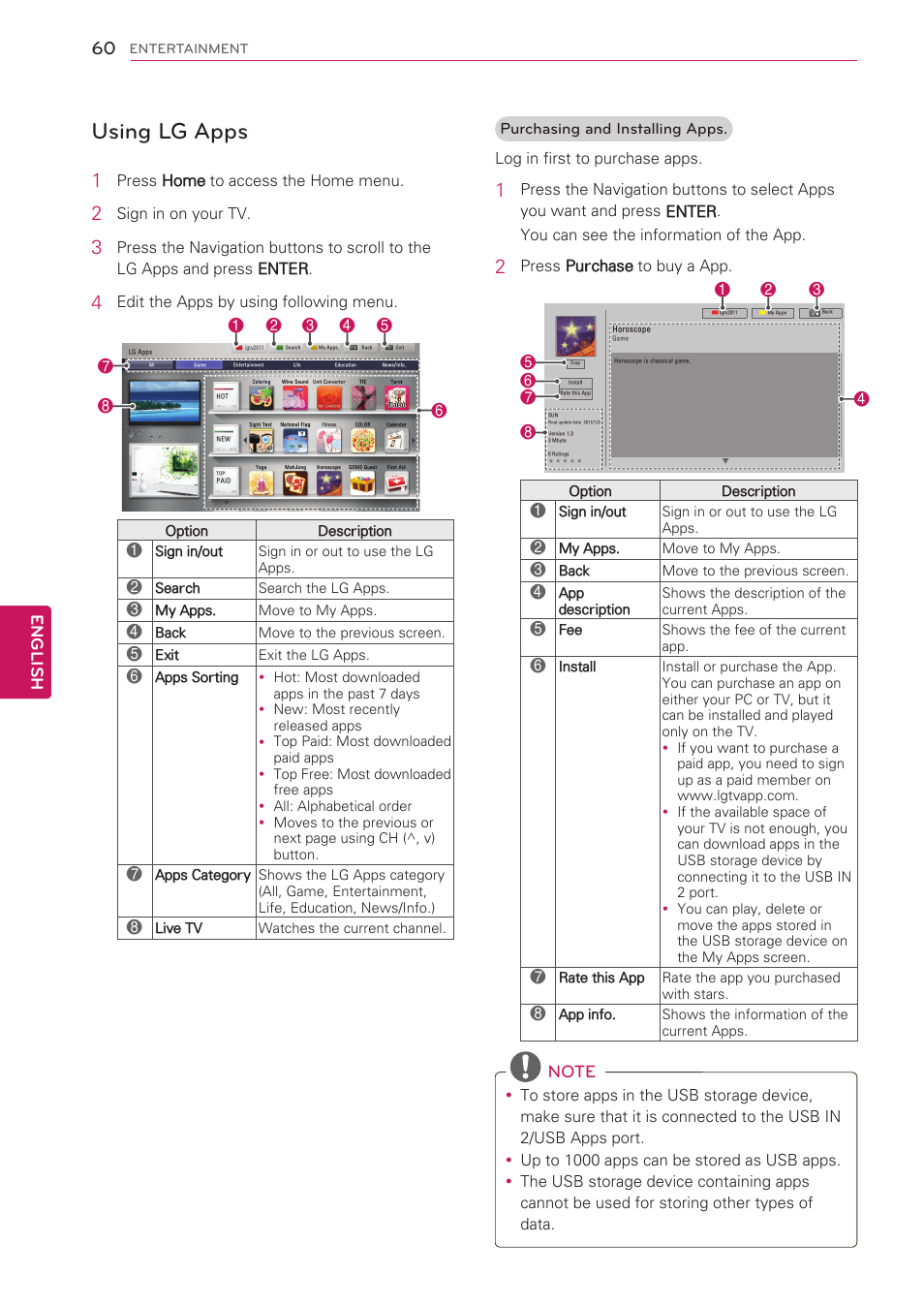 Using lg apps, English | LG 42LK530 User Manual | Page 60 / 166