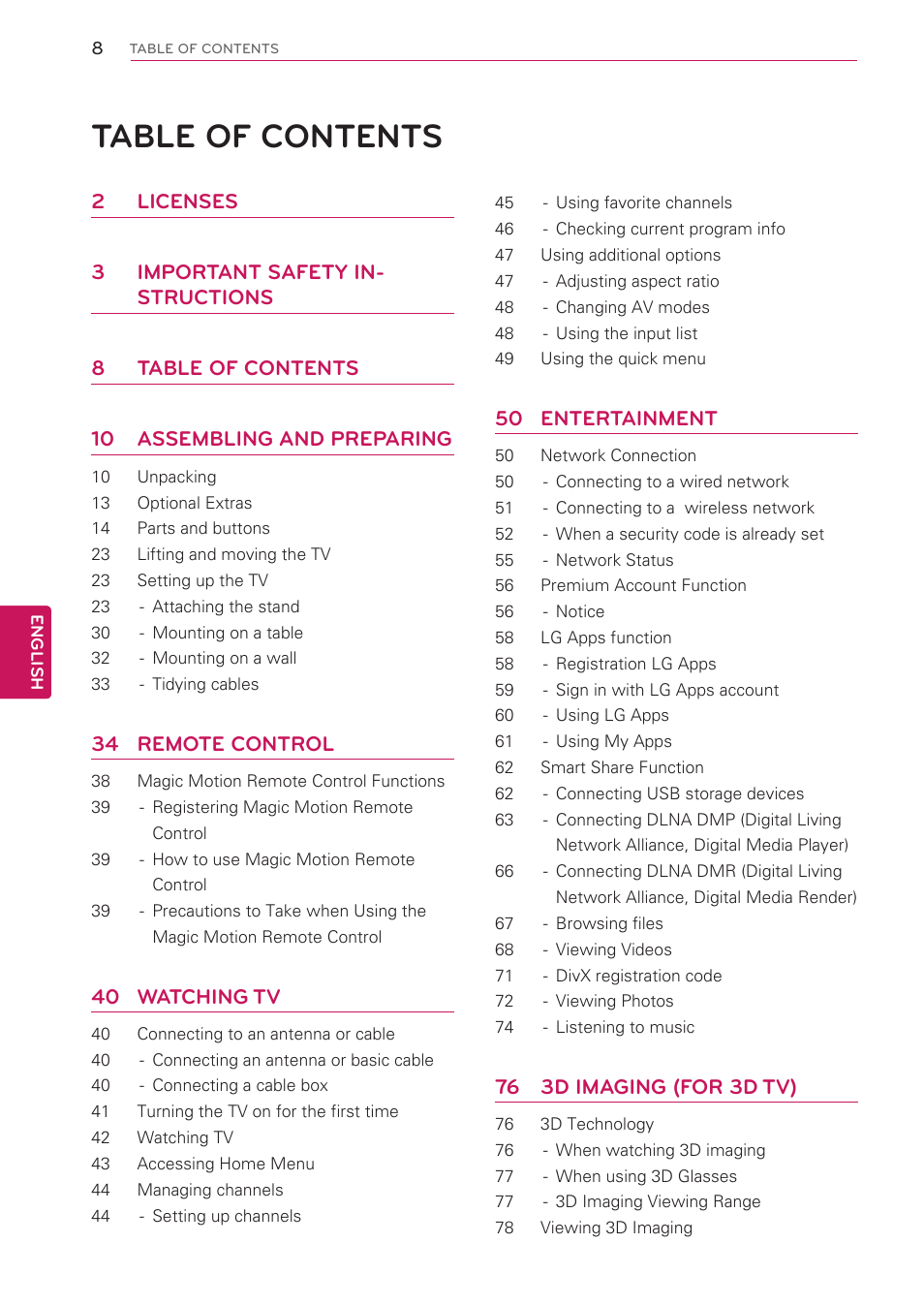LG 42LK530 User Manual | Page 8 / 166