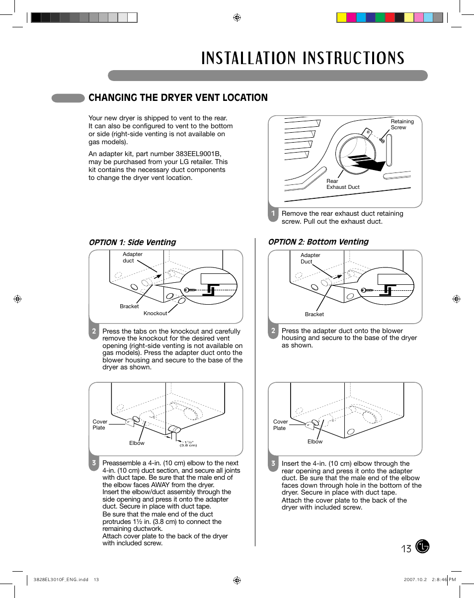 Changing the dryer vent location | LG DLGX7188RM User Manual | Page 13 / 88