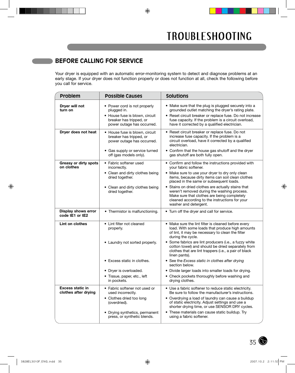 Before calling for service | LG DLGX7188RM User Manual | Page 35 / 88