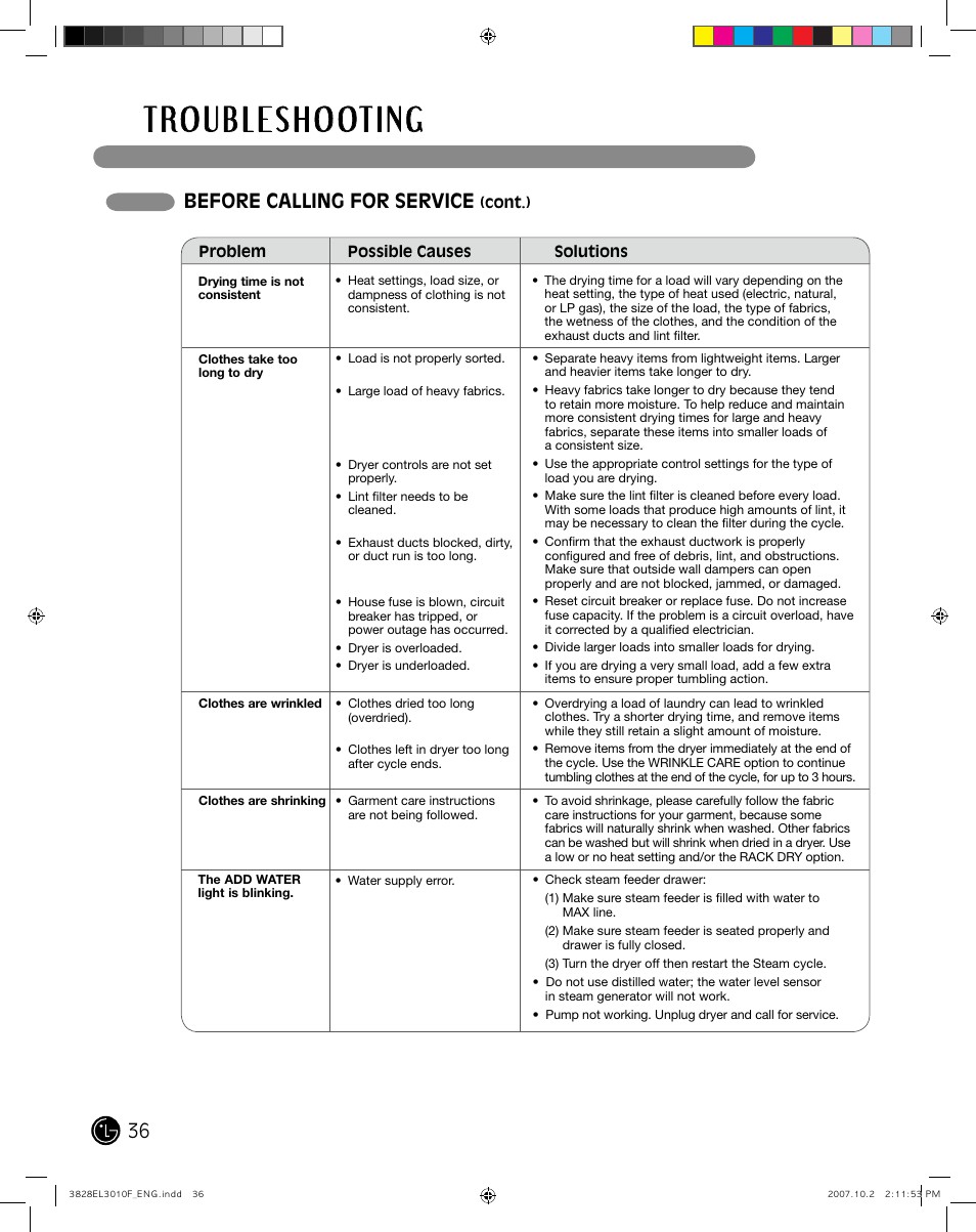 Before calling for service | LG DLGX7188RM User Manual | Page 36 / 88