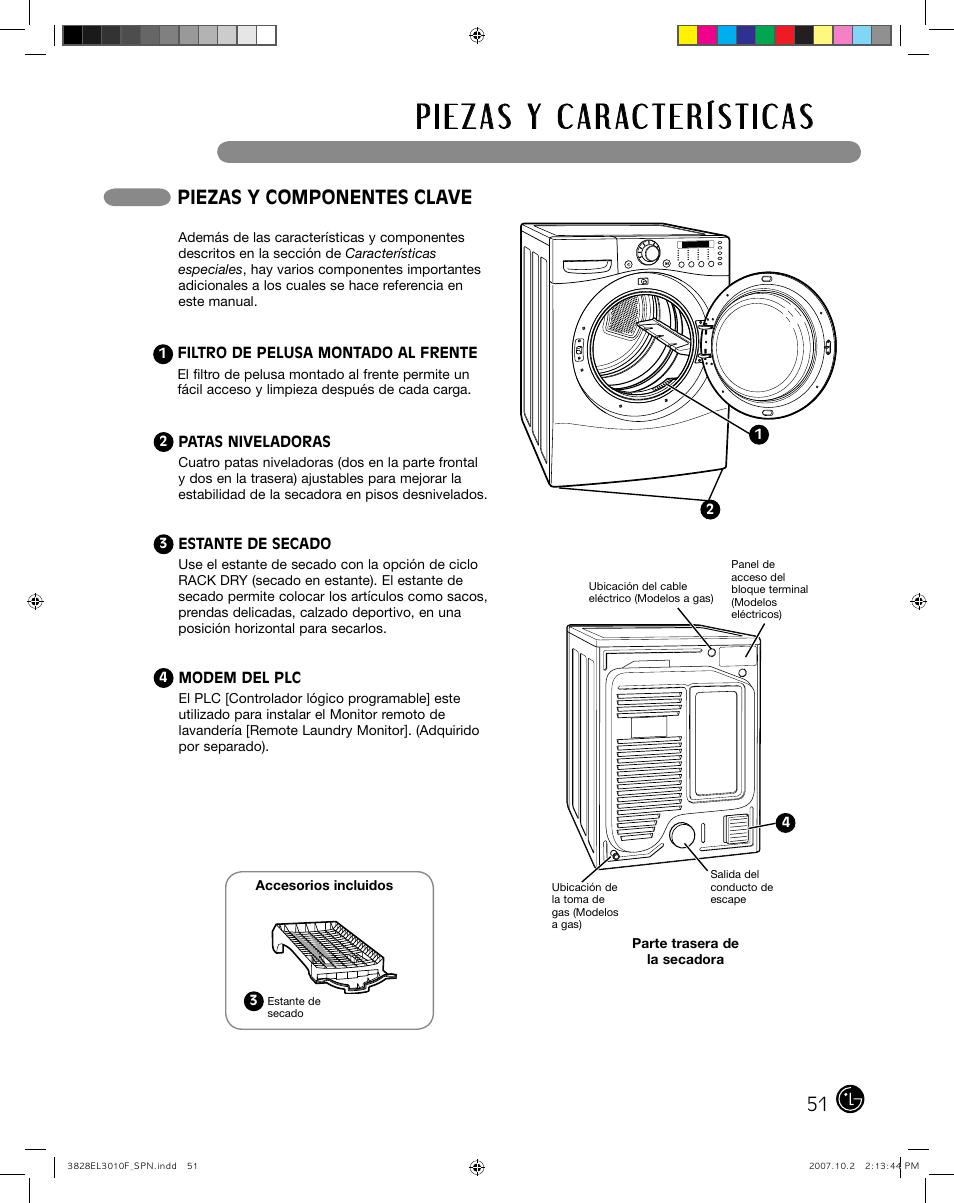 Piezas y componentes clave | LG DLGX7188RM User Manual | Page 51 / 88