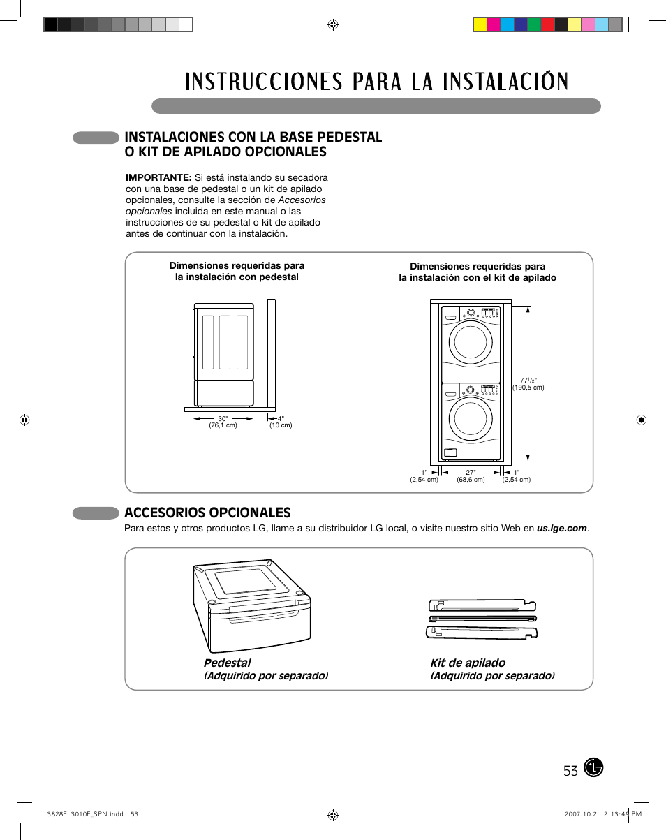 Accesorios opcionales | LG DLGX7188RM User Manual | Page 53 / 88