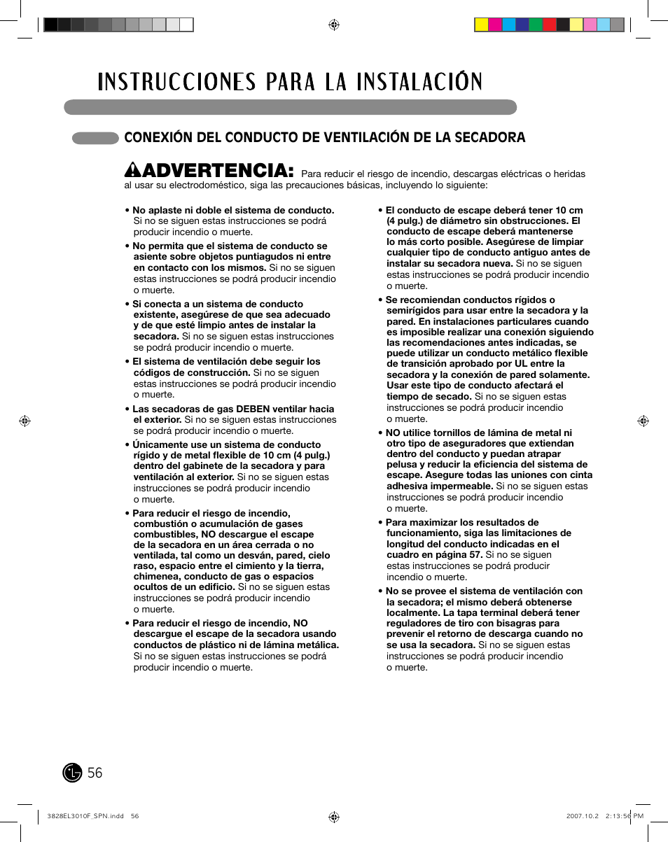 Wadvertencia | LG DLGX7188RM User Manual | Page 56 / 88