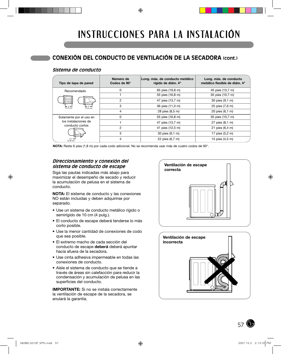 Cont.), Sistema de conducto | LG DLGX7188RM User Manual | Page 57 / 88