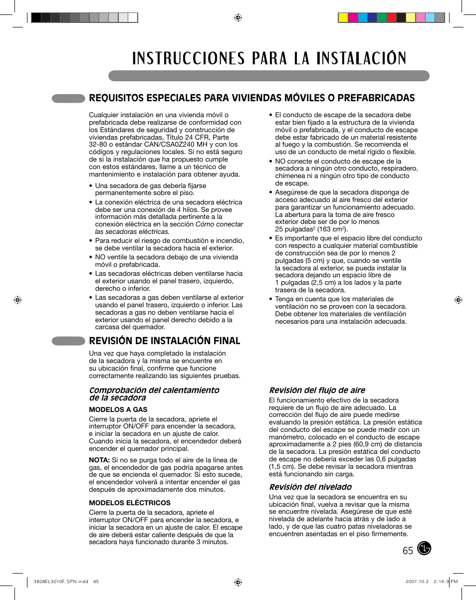 Revisión de instalación final | LG DLGX7188RM User Manual | Page 65 / 88