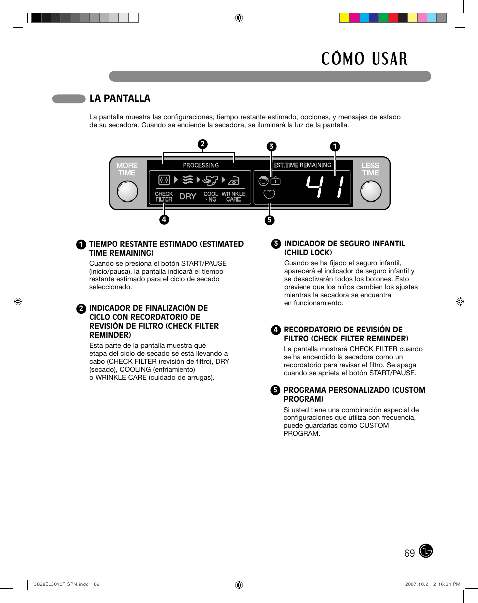 La pantalla | LG DLGX7188RM User Manual | Page 69 / 88