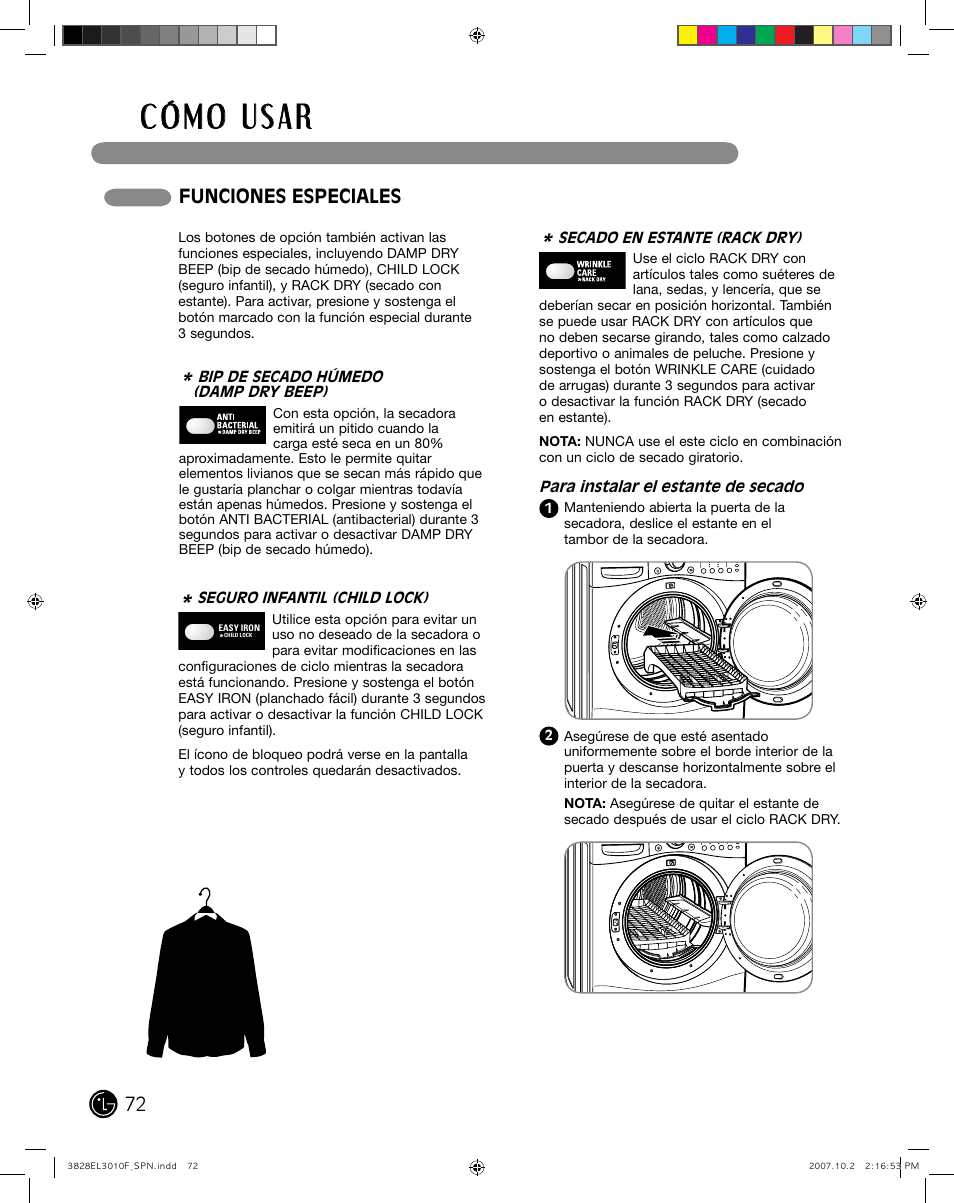 Funciones especiales | LG DLGX7188RM User Manual | Page 72 / 88