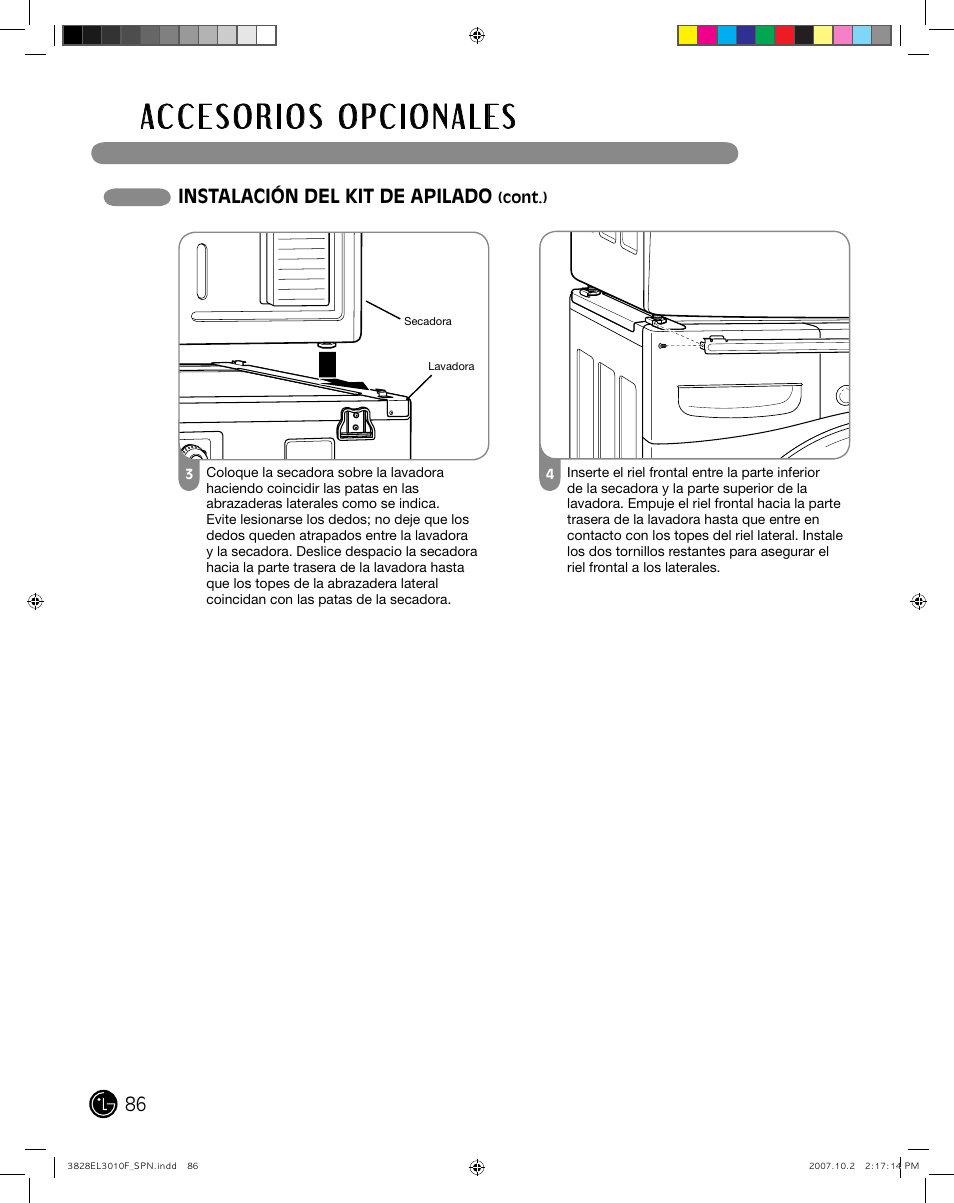 Instalación del kit de apilado | LG DLGX7188RM User Manual | Page 86 / 88