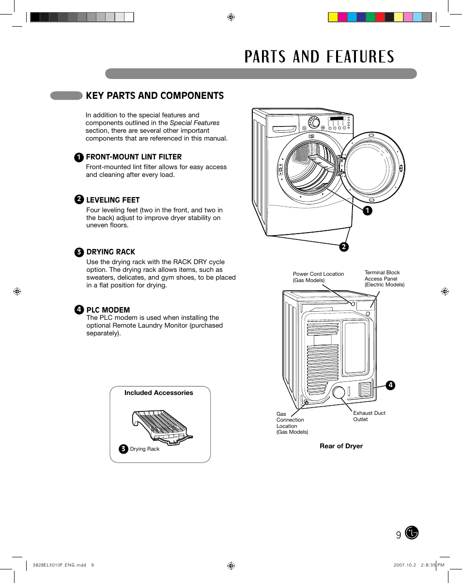 Key parts and components | LG DLGX7188RM User Manual | Page 9 / 88