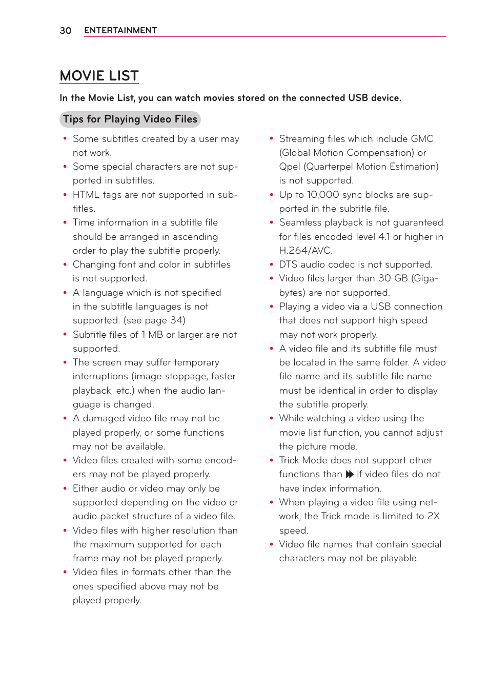 Movie list | LG PB61U User Manual | Page 30 / 67