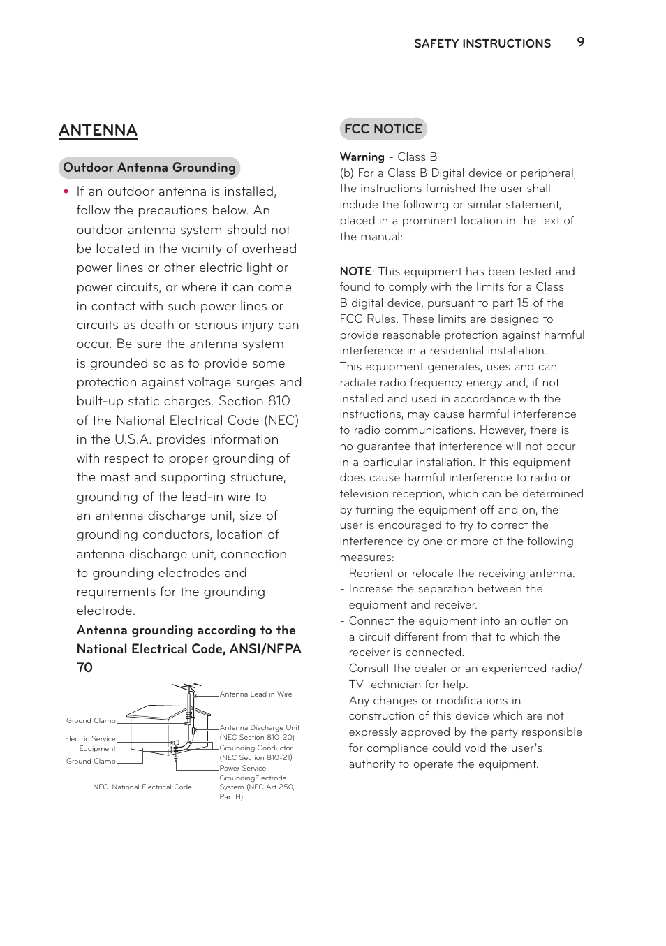Antenna, Fcc notice | LG PB61U User Manual | Page 9 / 67