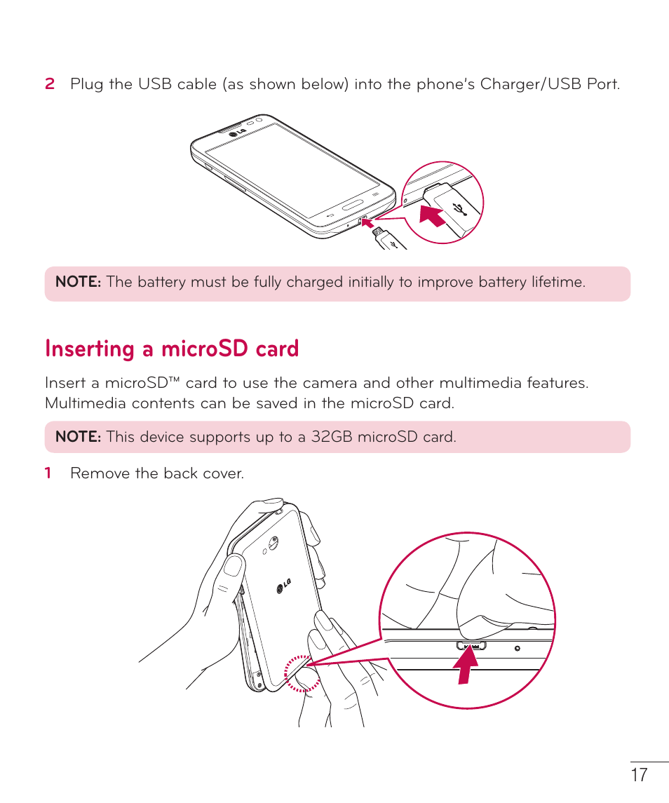 Inserting a microsd card | LG LGAS323 User Manual | Page 18 / 110