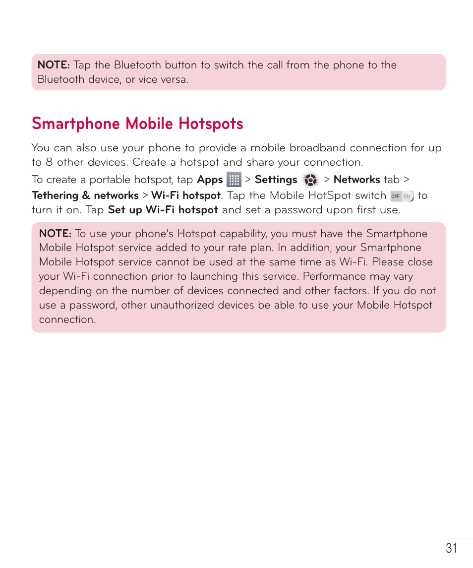 Smartphone mobile hotspots | LG LGAS323 User Manual | Page 32 / 110