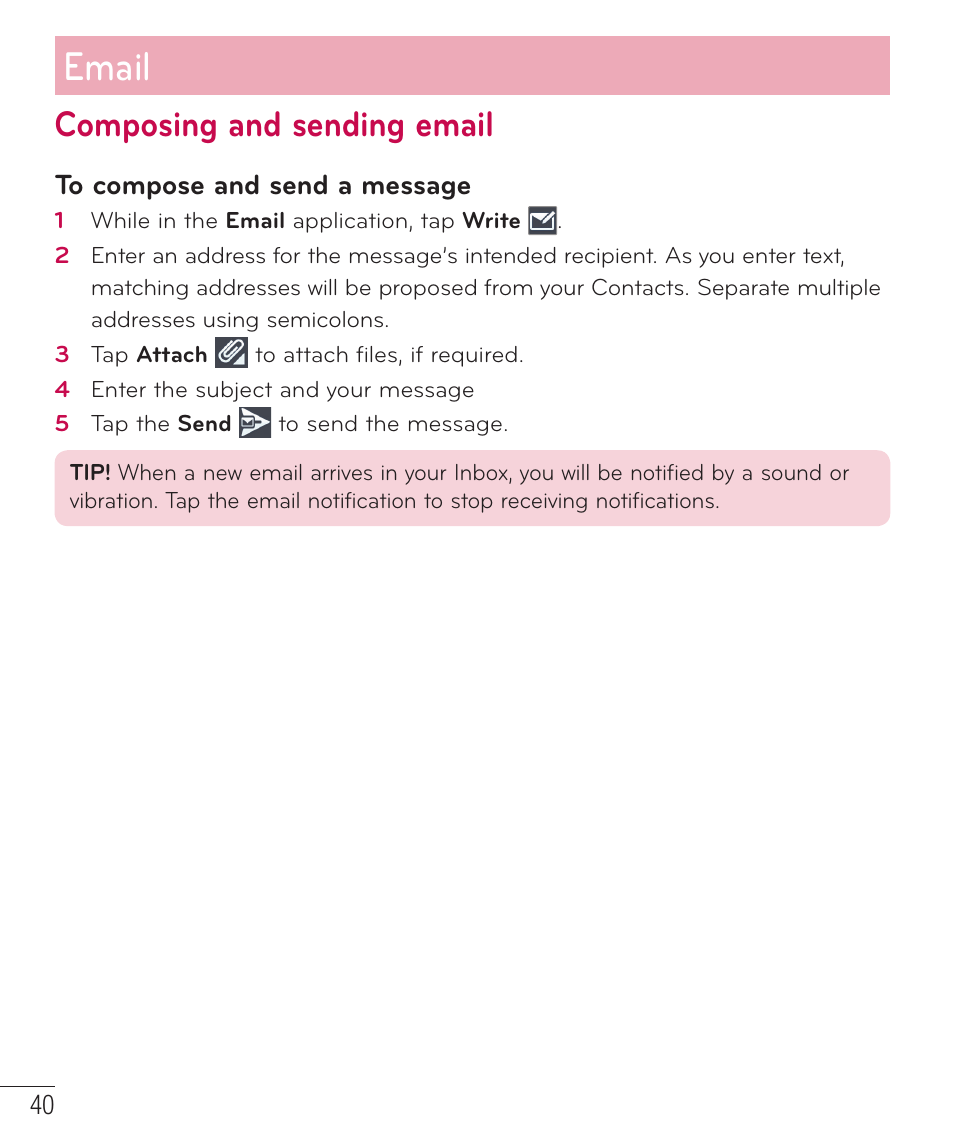 Email, Composing and sending email | LG LGAS323 User Manual | Page 41 / 110