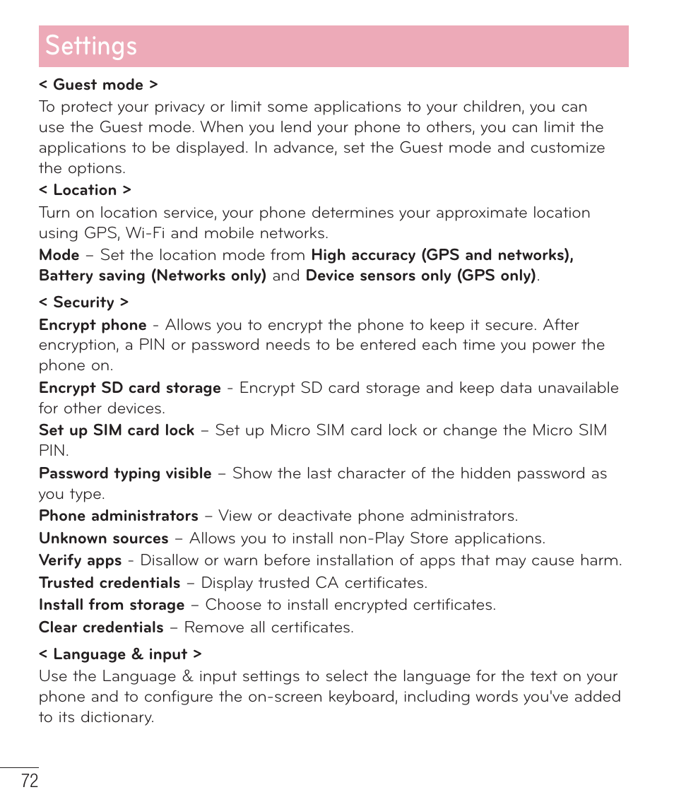 Settings | LG LGAS323 User Manual | Page 73 / 110