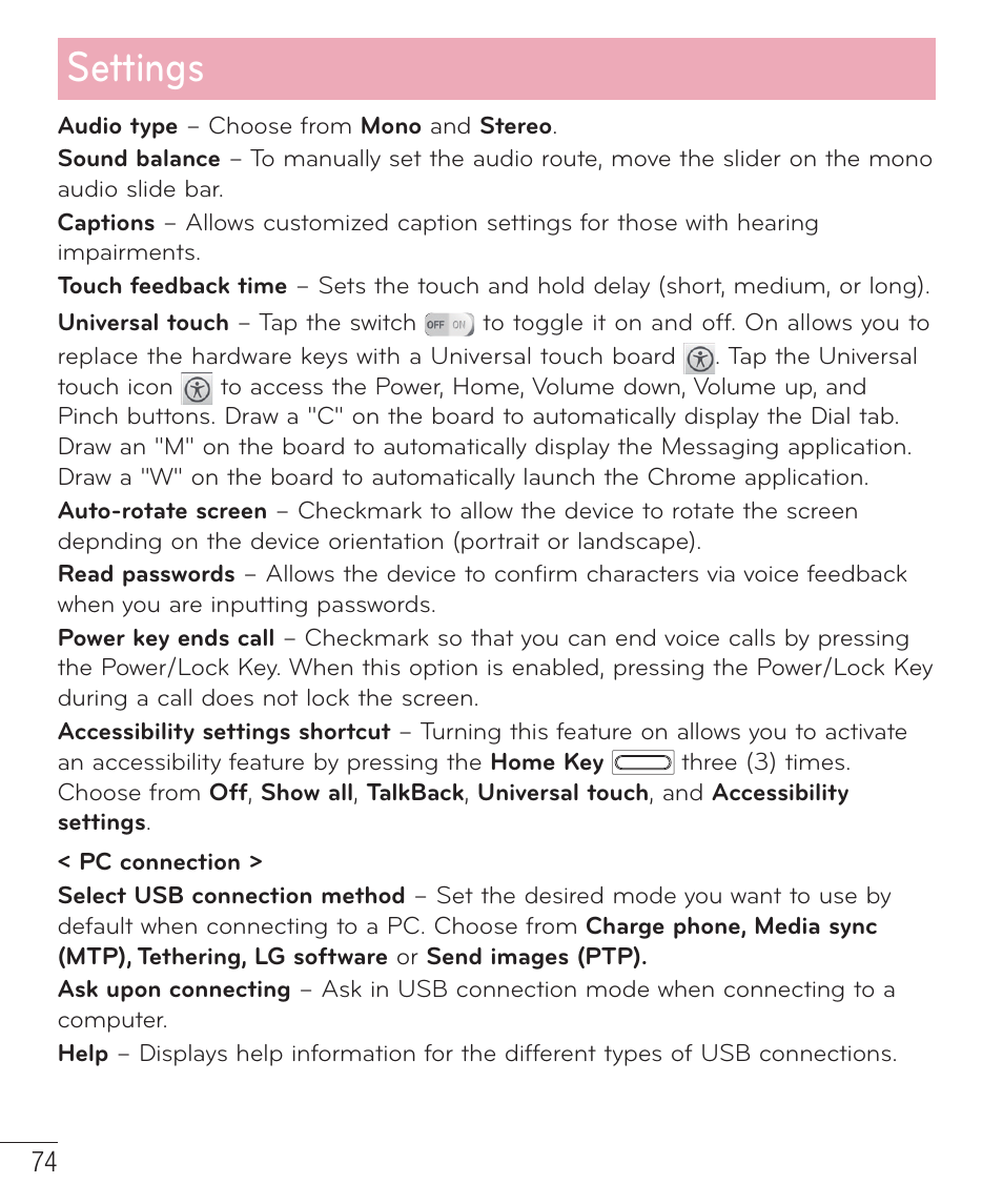 Settings | LG LGAS323 User Manual | Page 75 / 110