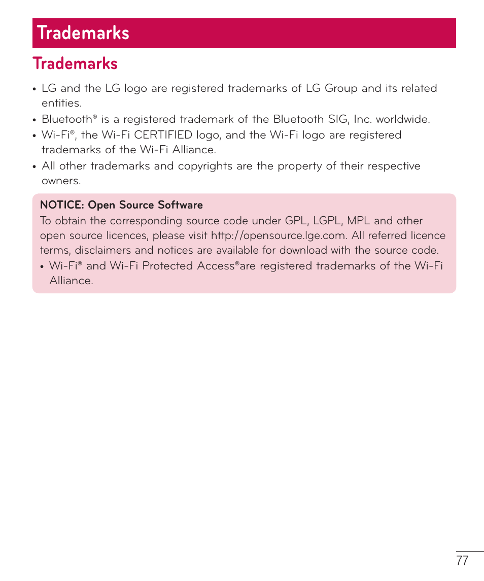 Trademarks | LG LGAS323 User Manual | Page 78 / 110