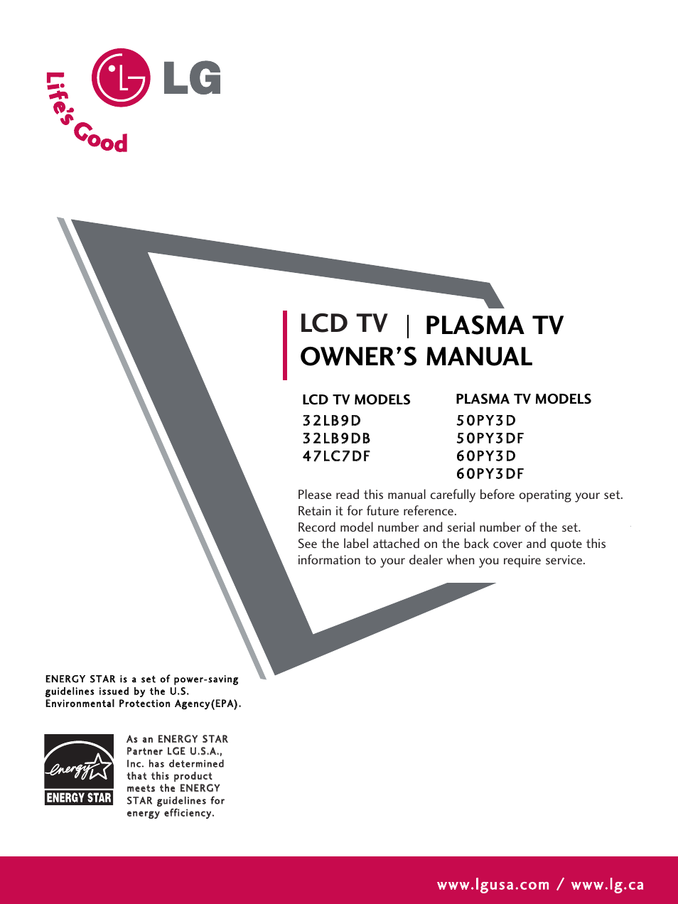 LG 60PY3D User Manual | 113 pages