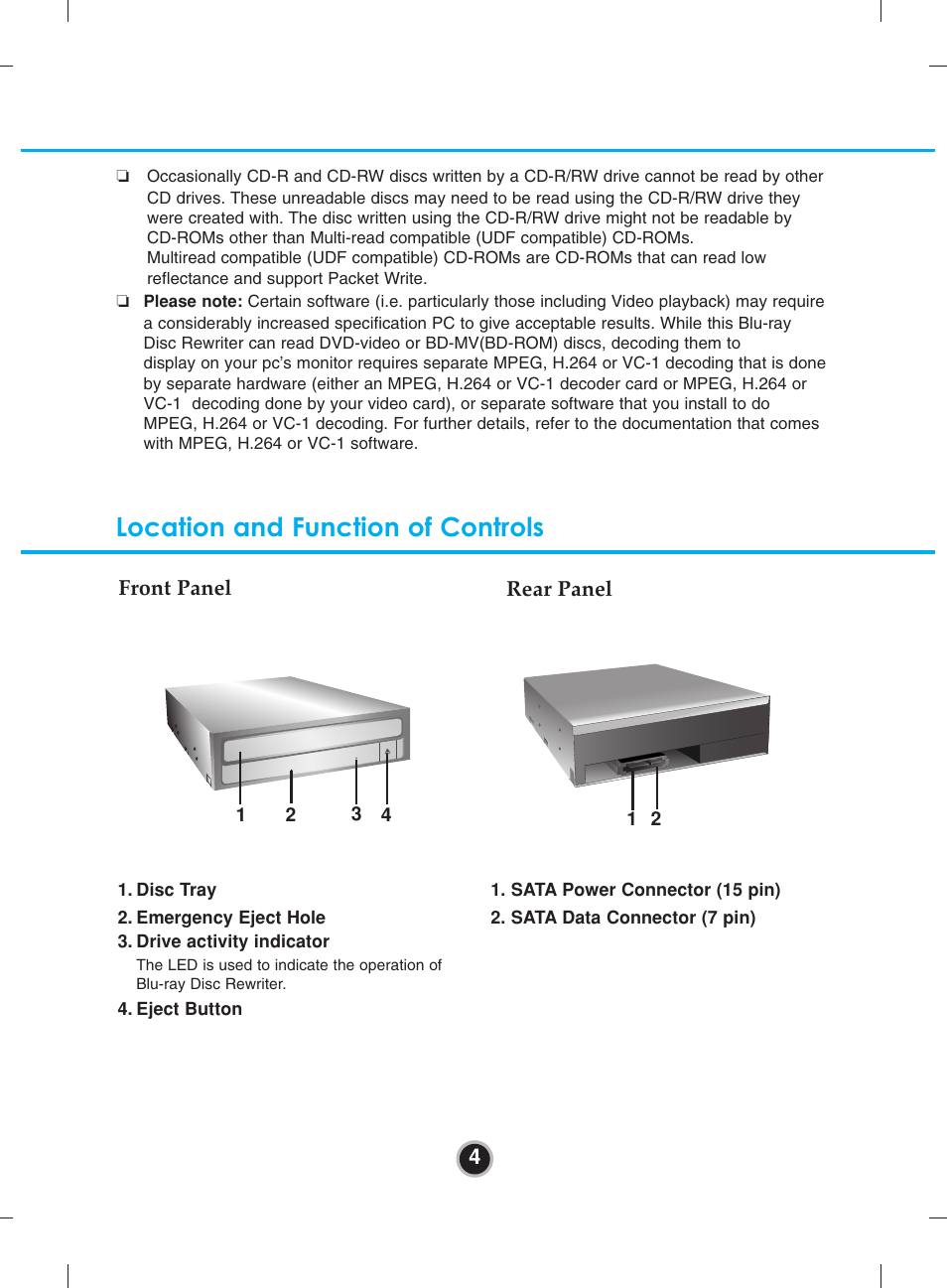 Location and function of controls | LG WH14NS40 User Manual | Page 7 / 16