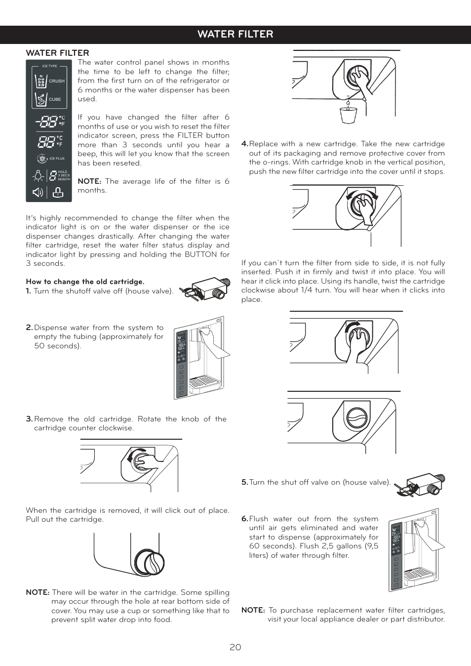 Water filter, 20 water filter | LG LSC27937SB User Manual | Page 20 / 58