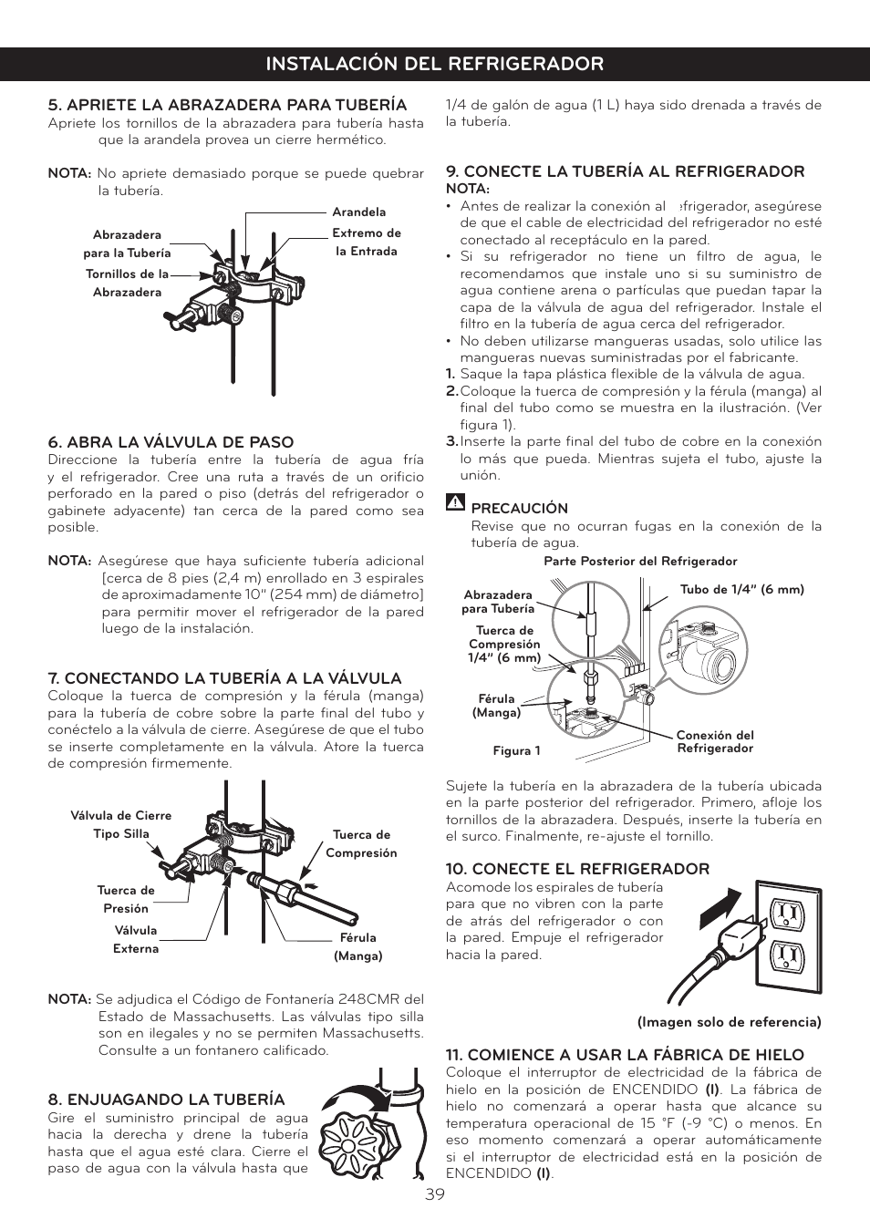 Instalación del refrigerador | LG LSC27937SB User Manual | Page 39 / 58