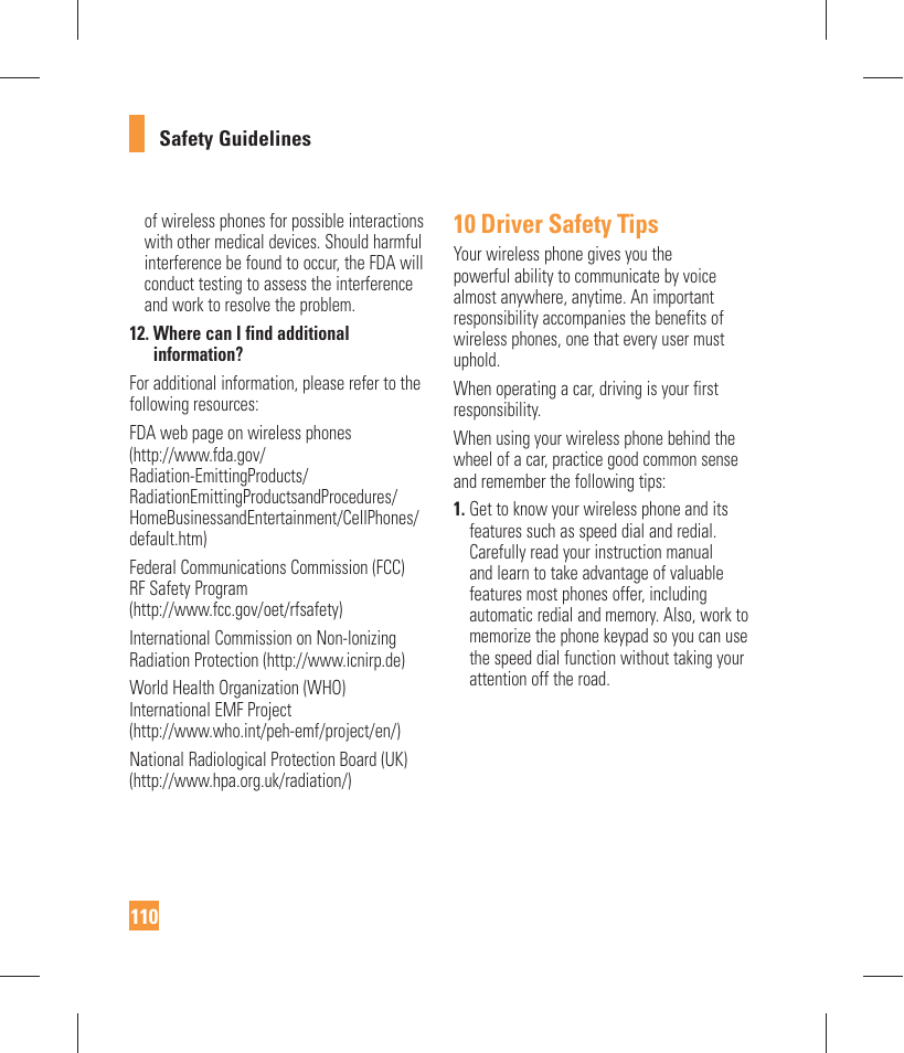 10 driver safety tips | LG GW370 User Manual | Page 114 / 250