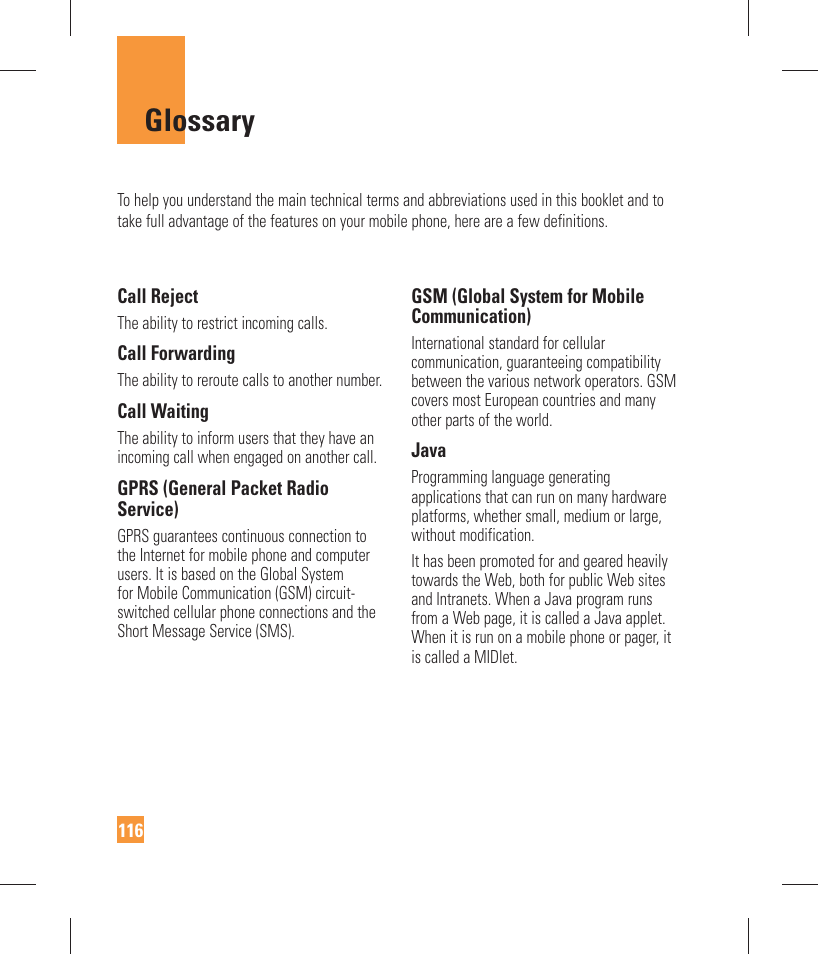 Glossary | LG GW370 User Manual | Page 120 / 250