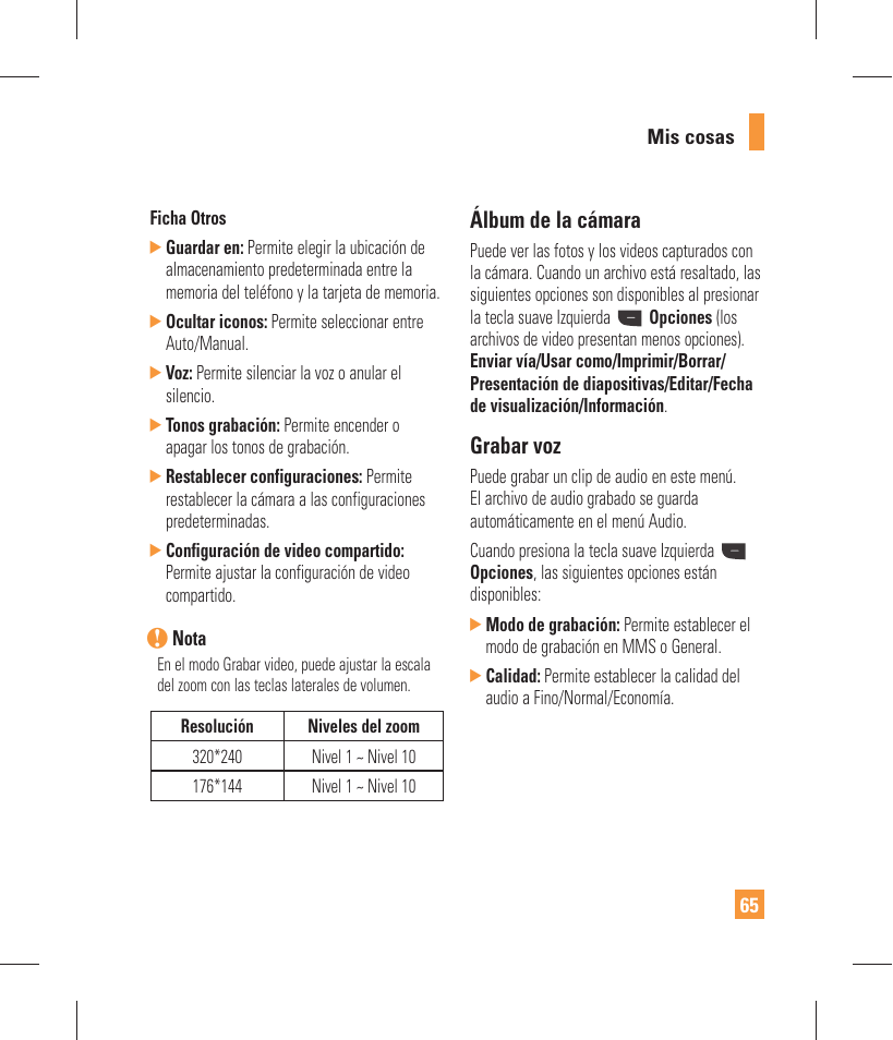 Álbum de la cámara, Grabar voz | LG GW370 User Manual | Page 193 / 250