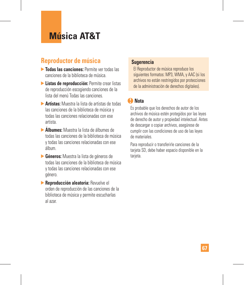 Música at&t, Reproductor de música | LG GW370 User Manual | Page 195 / 250