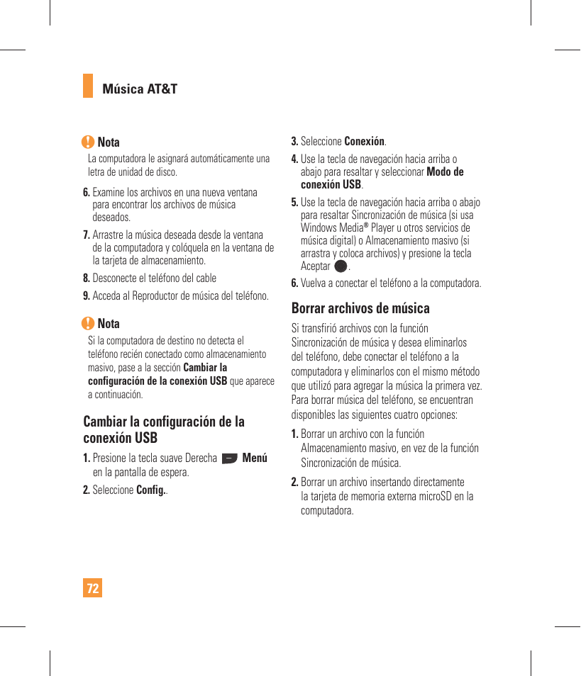 Cambiar la configuración de la conexión usb, Borrar archivos de música | LG GW370 User Manual | Page 200 / 250