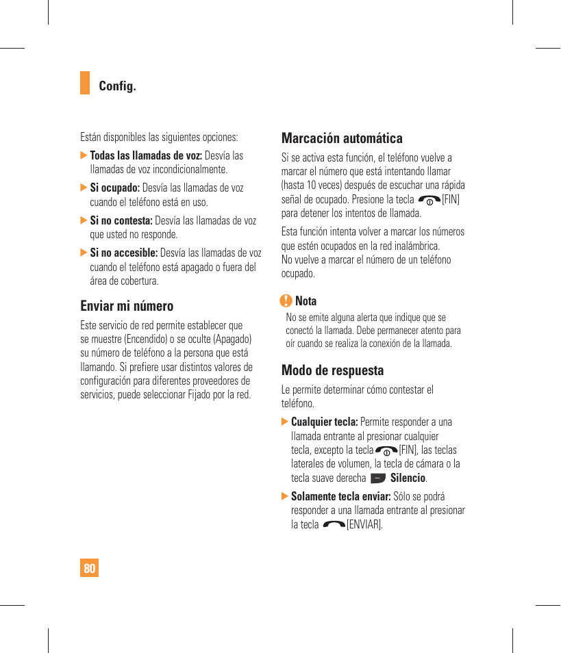 Enviar mi número, Marcación automática, Modo de respuesta | LG GW370 User Manual | Page 208 / 250