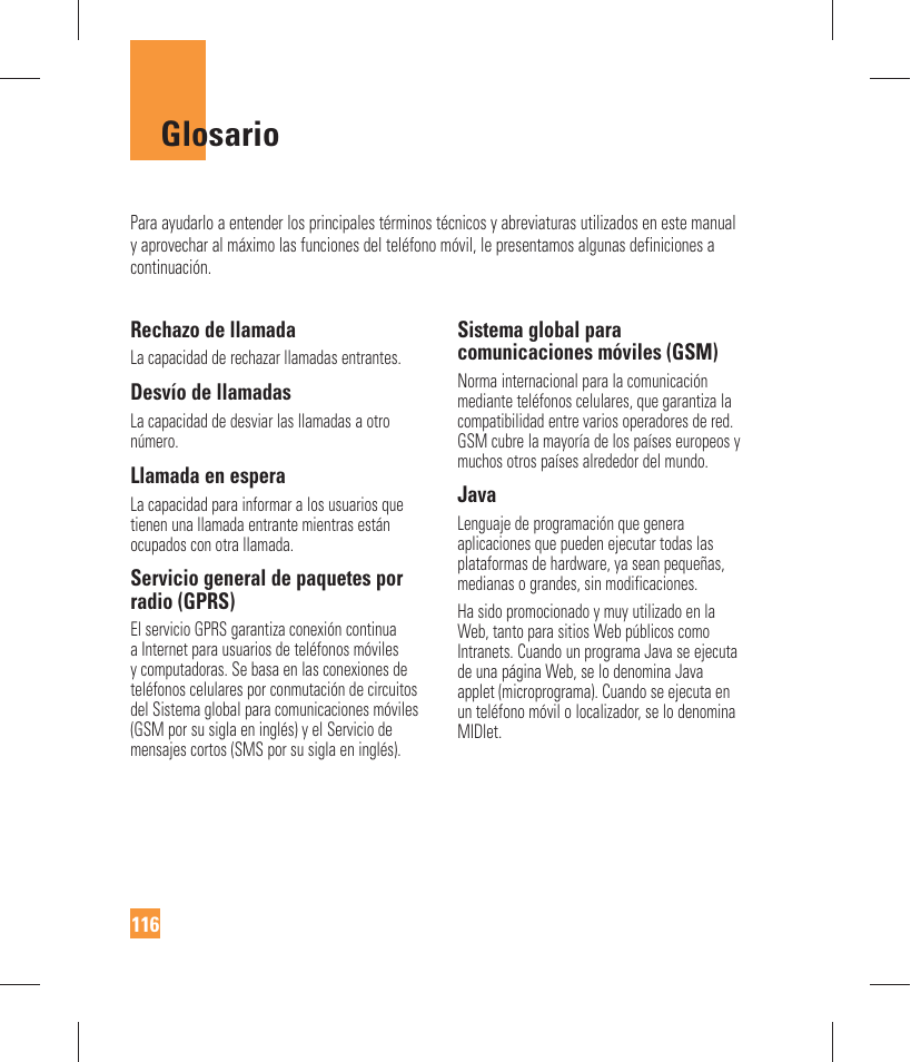 Glosario | LG GW370 User Manual | Page 244 / 250