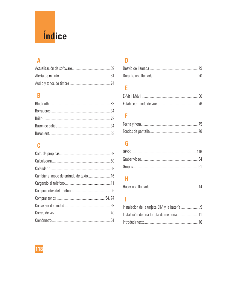 Índice | LG GW370 User Manual | Page 246 / 250