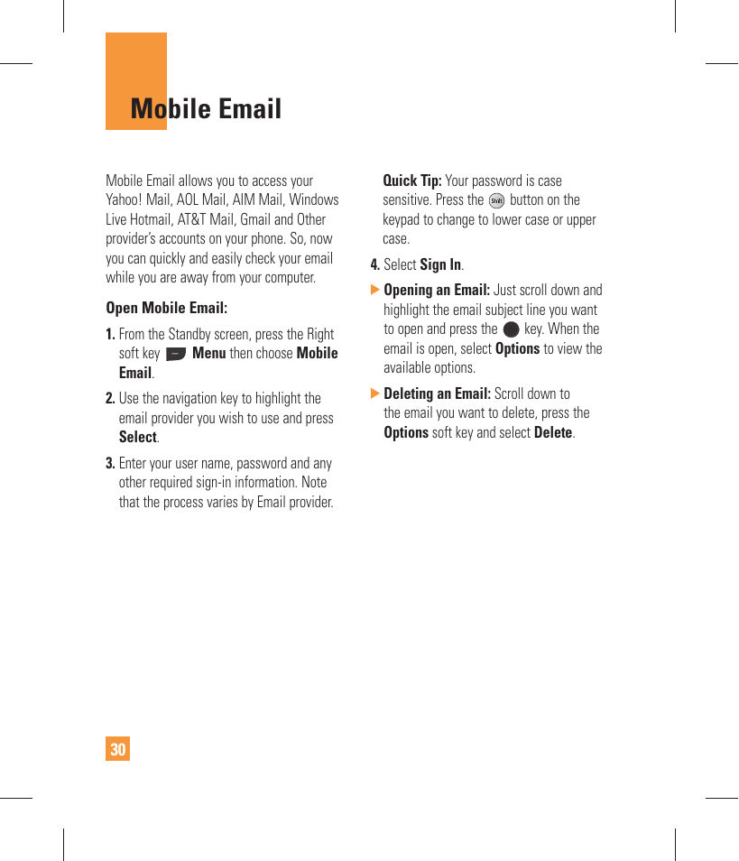 Mobile email | LG GW370 User Manual | Page 34 / 250