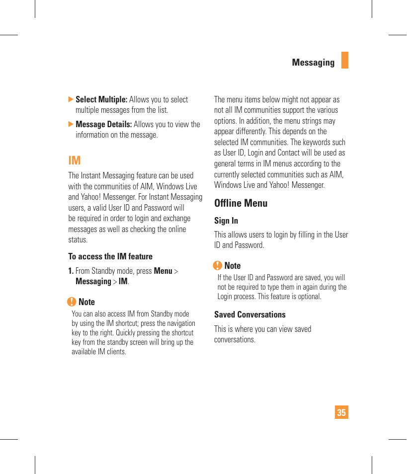 Offline menu | LG GW370 User Manual | Page 39 / 250