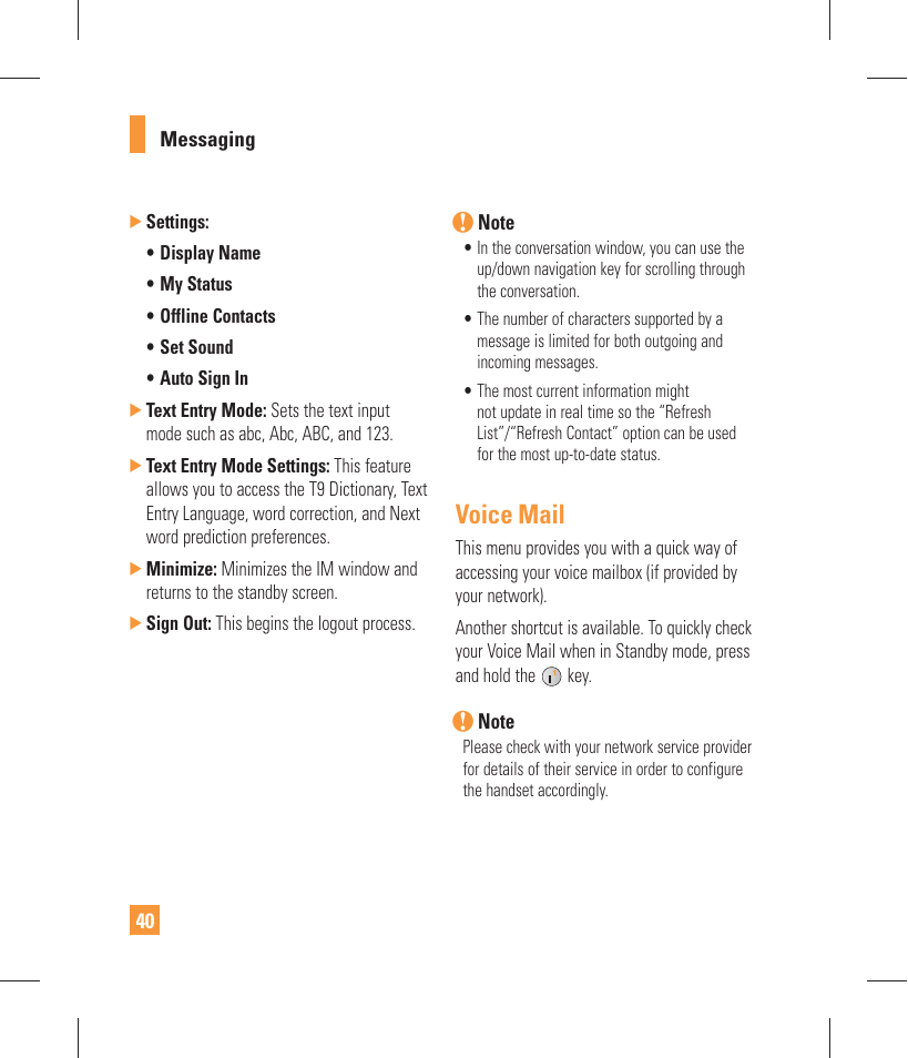 Voice mail | LG GW370 User Manual | Page 44 / 250