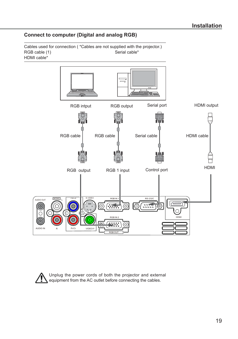 Connect to computer (digital and analog rgb), Connect to computer (digital and, Analog rgb) | 19 installation | LG BD430 User Manual | Page 19 / 73