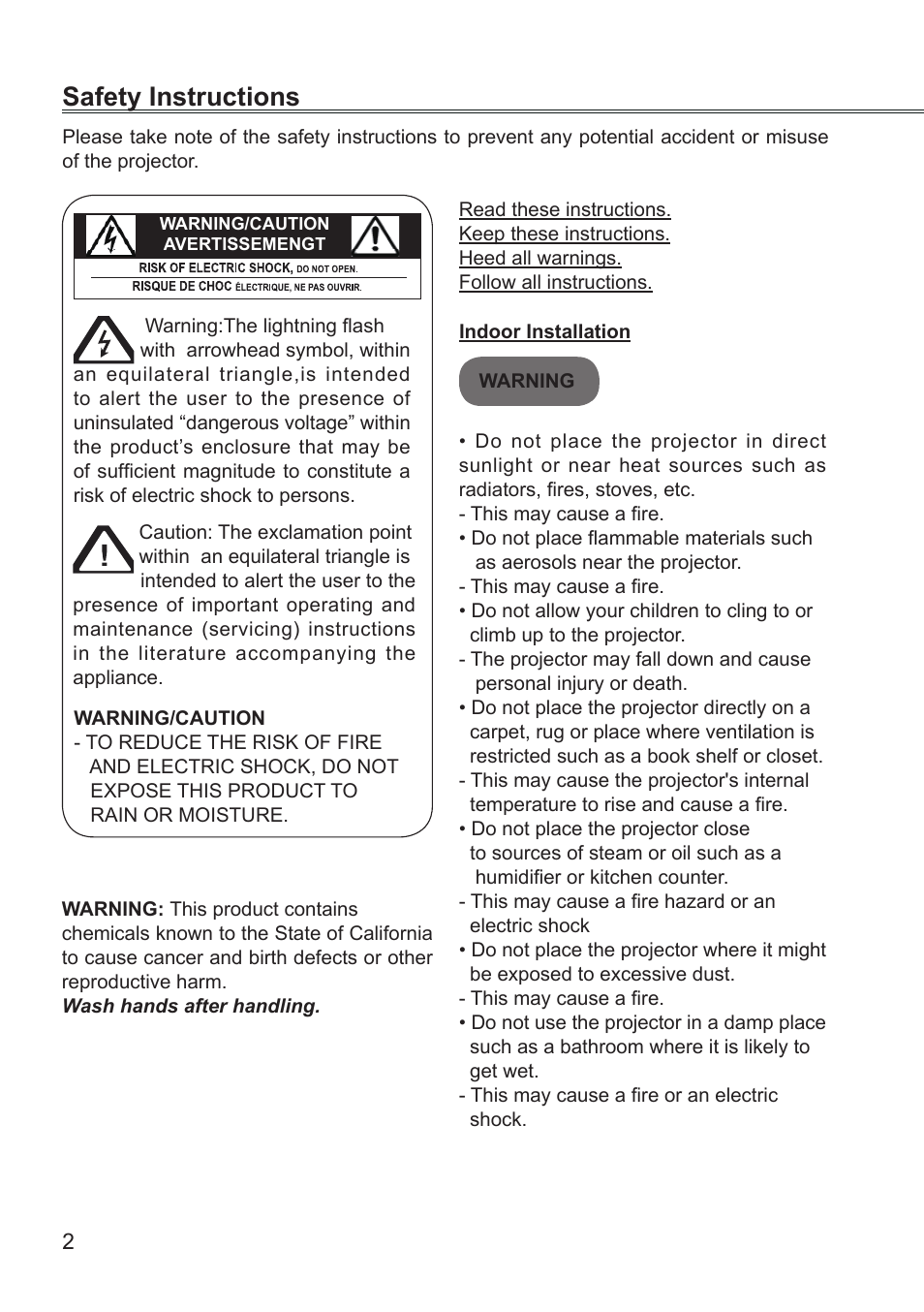 Safety instructions | LG BD430 User Manual | Page 2 / 73