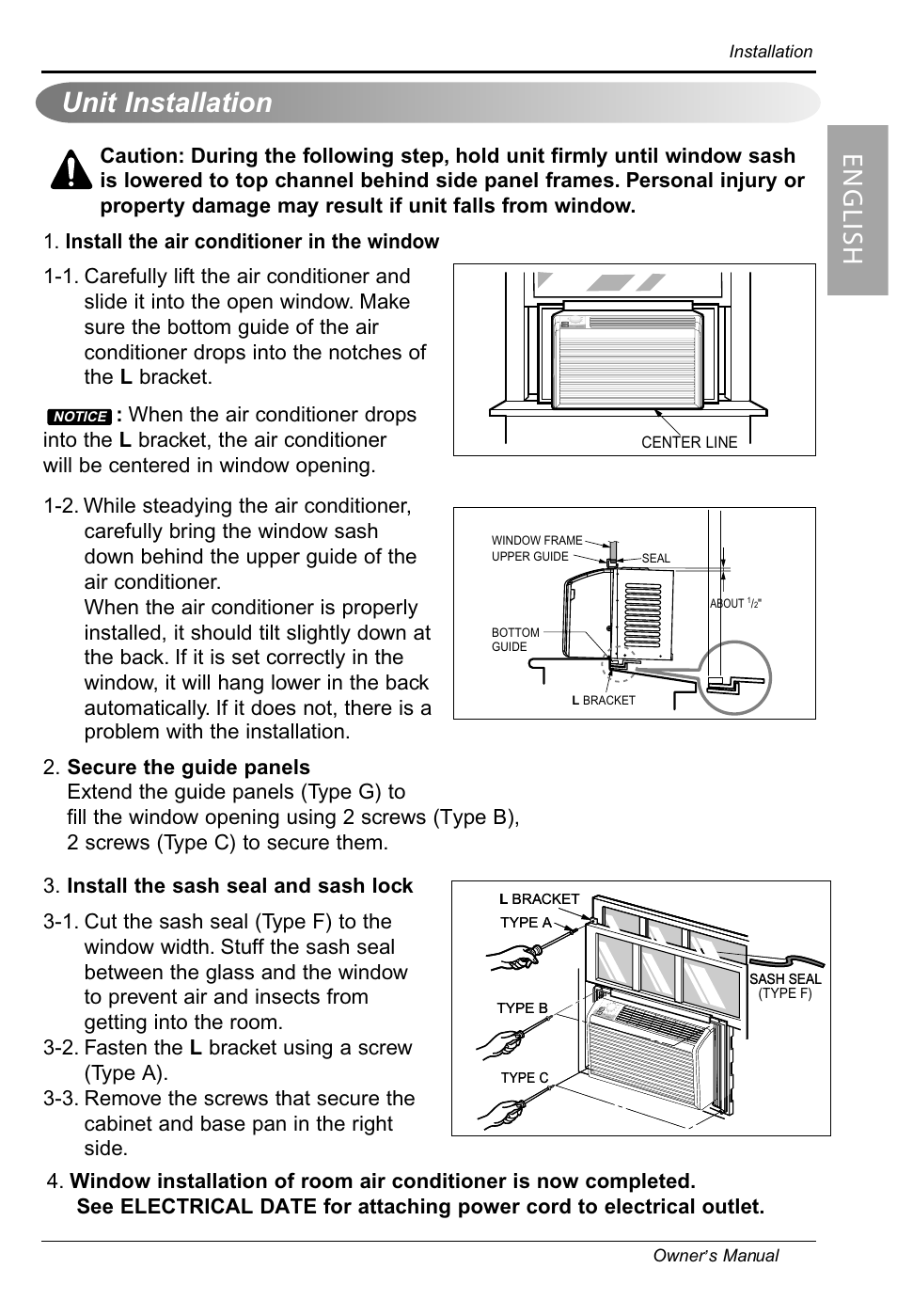 Unit installation, En g lis h | LG RG-51C.AWYAHCI User Manual | Page 15 / 40