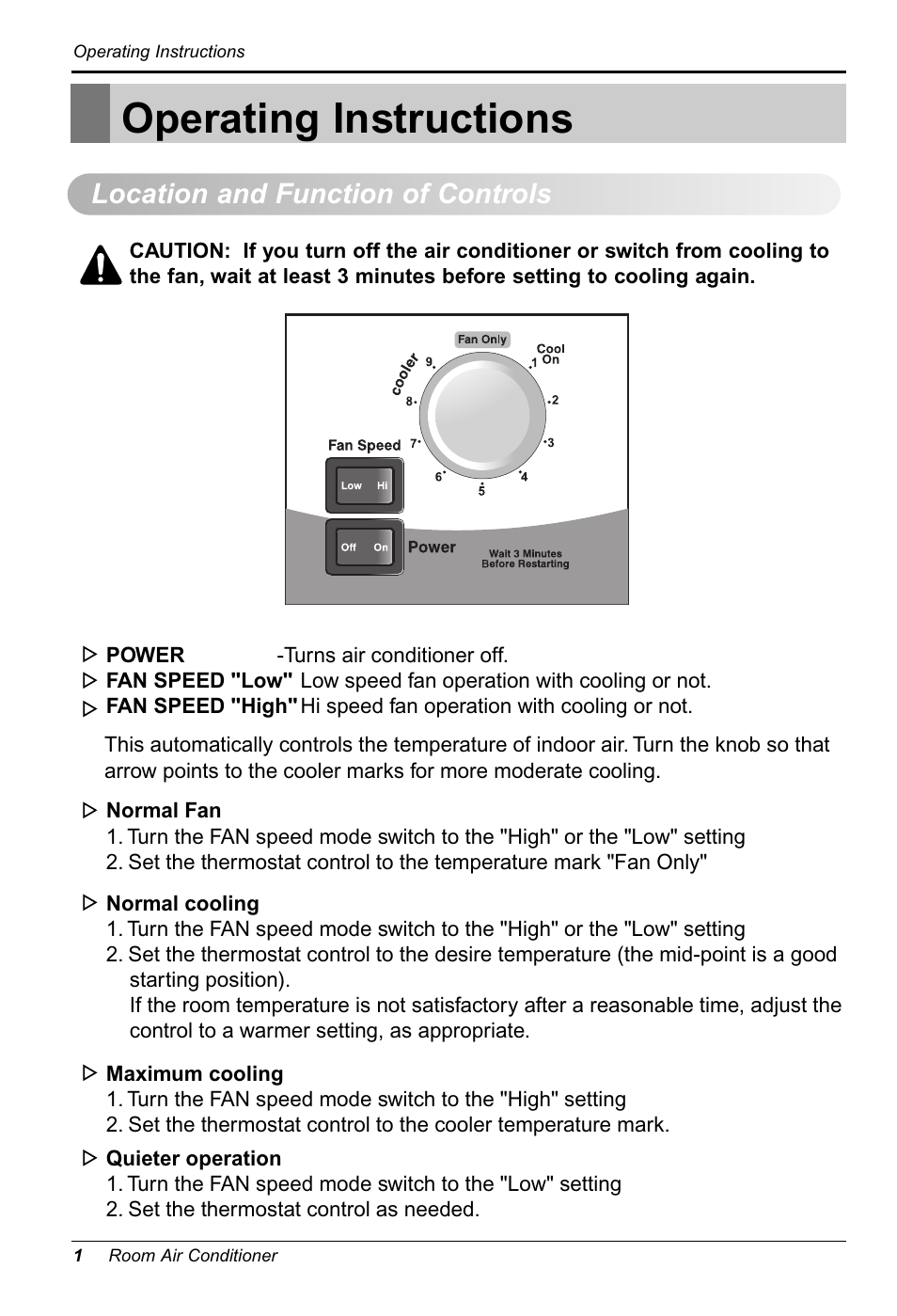 Operating instructions, Location and function of controls | LG RG-51C.AWYAHCI User Manual | Page 16 / 40